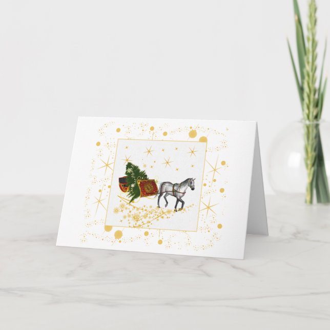 Horse and Sleigh with gold accents Holiday card Helgkort (Framsida)