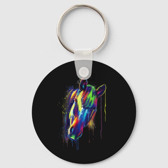 Horse Ansikte Hand plockade Vatten Färg Stänk art  Nyckelring (Framsida)