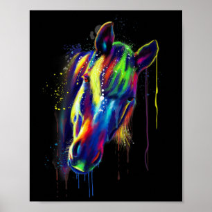 Horse Ansikte Hand plockade Vatten Färg Stänk art Poster