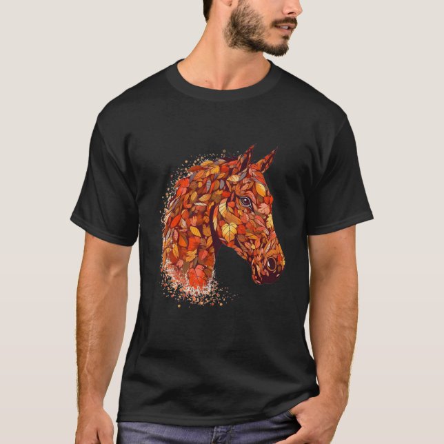 Horse Ansikte Höst löv Thanksgiving Day Horseback T Shirt (Framsida)