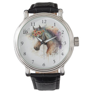 Horse ansikte med blomkrans armbandsur