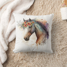 Horse ansikte med blomkrans kudde