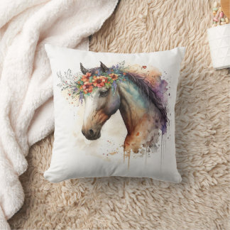 Horse ansikte med blomkrans kudde