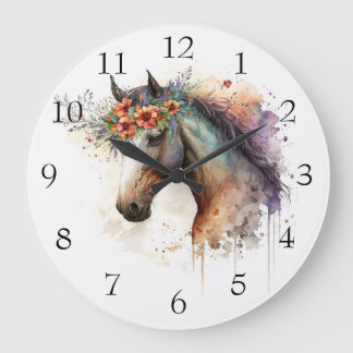 Horse ansikte med blomkrans stor klocka
