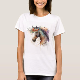 Horse ansikte med blomkrans t shirt
