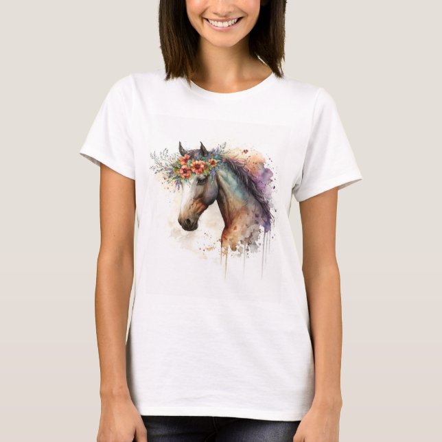 Horse ansikte med blomkrans t shirt (Framsida)