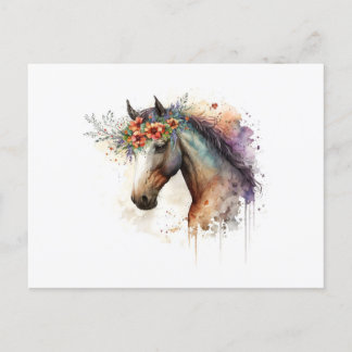 Horse ansikte med blomkrans vykort