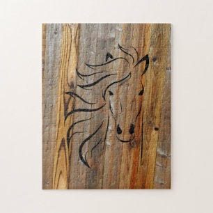 Horse Ansikte på Wood Planks Pussel