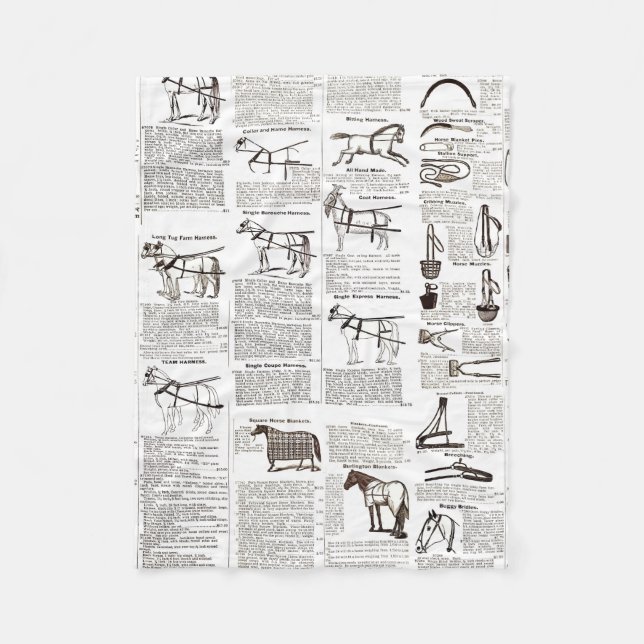 Horse Antique Repress Newspaper Art Fleecefilt (Framsidan)