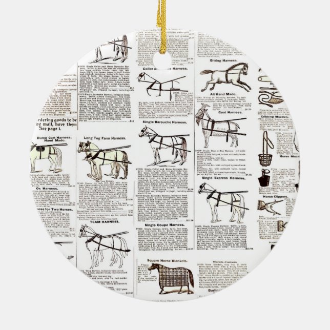 Horse Antique Repress Newspaper Art Julgransprydnad Keramik (Baksidan)