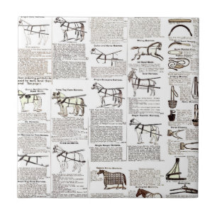 Horse Antique Repress Newspaper Art Kakelplatta