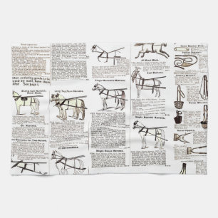Horse Antique Repress Newspaper Art Kökshandduk