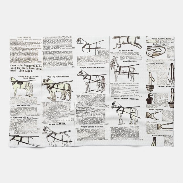 Horse Antique Repress Newspaper Art Kökshandduk (Horisontell)