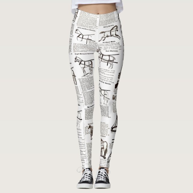 Horse Antique Repress Newspaper Art Leggings (Framsida)