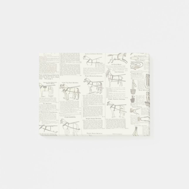 Horse Antique Repress Newspaper Art Post-it Block (Framsida)