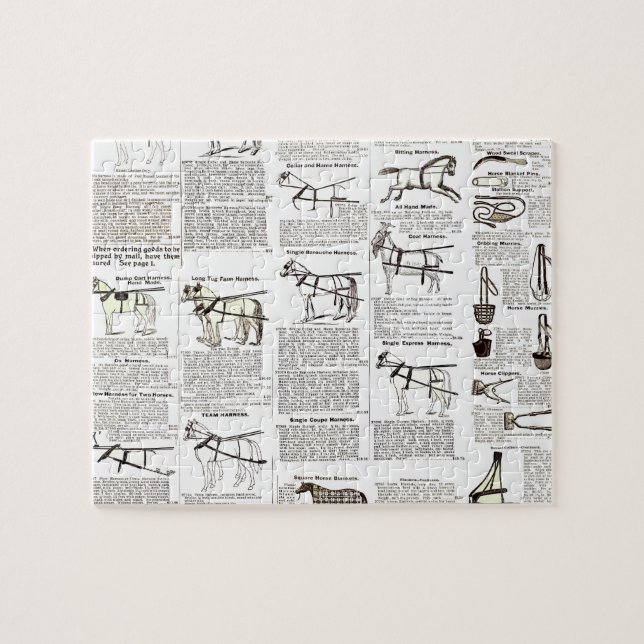 Horse Antique Repress Newspaper Art Pussel (Horisontell)