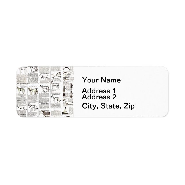 Horse Antique Repress Newspaper Art Returadress Etikett (Framsidan)