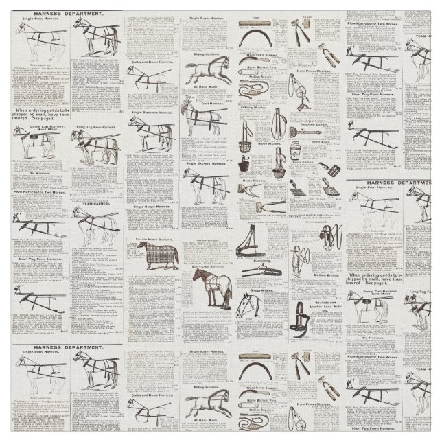 Horse Antique Repress Newspaper Art Tyg (Närbild)