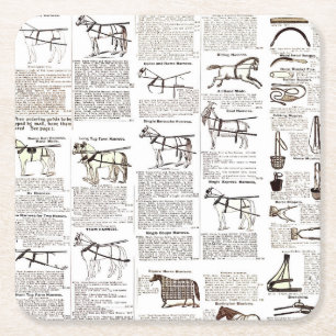 Horse Antique Repress Newspaper Art Underlägg Papper Kvadrat