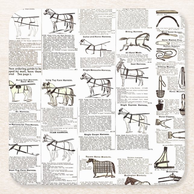 Horse Antique Repress Newspaper Art Underlägg Papper Kvadrat (Framsidan)