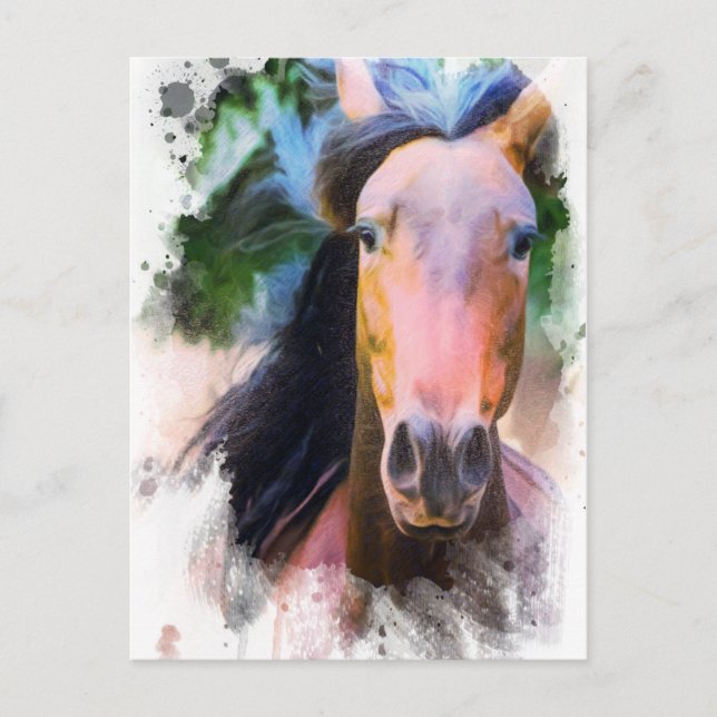 *~* Horse Artistic Equine AR22 Artsy Pastel Vykort (Framsida)
