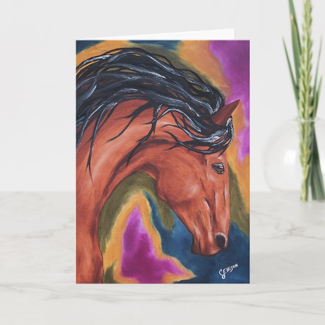 Horse Artsy Equestrian Greeting Card Kort (Framsida)
