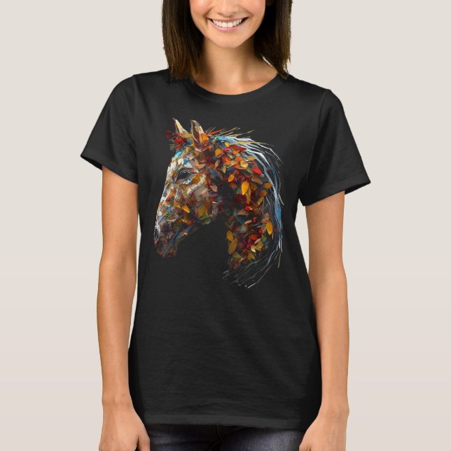 Horse Artwork  Autumn Leaves Riding Animal Horse T Shirt (Framsida)