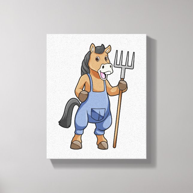 Horse as Farmer med Rake Canvastryck (Framsida)
