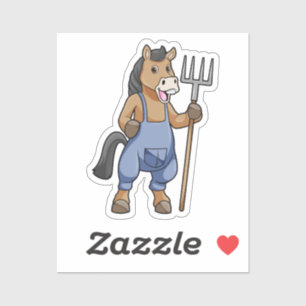 Horse as Farmer med Rake Klistermärken