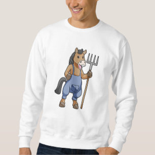 Horse as Farmer med Rake Lång Ärmad Tröja