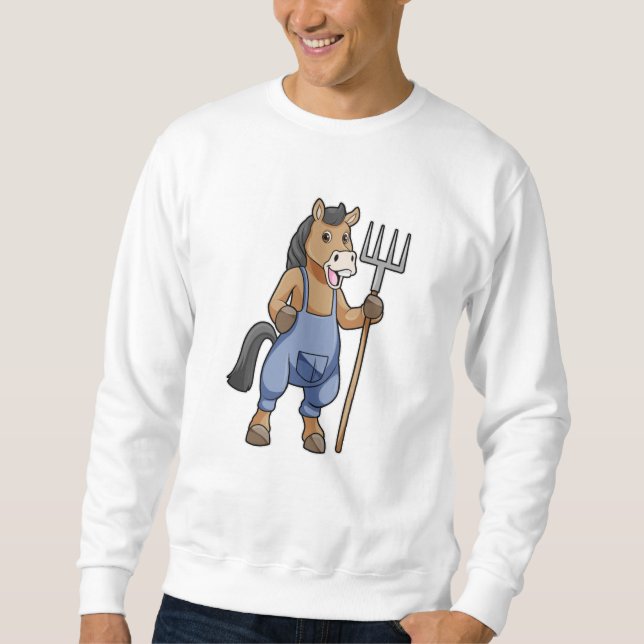 Horse as Farmer med Rake Lång Ärmad Tröja (Framsida)