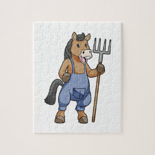 Horse as Farmer med Rake Pussel
