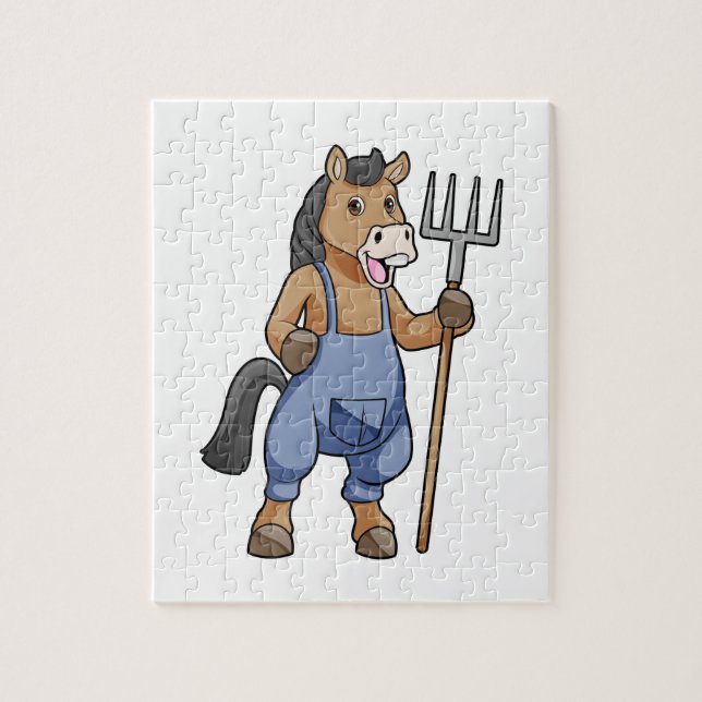Horse as Farmer med Rake Pussel (Vertikal)