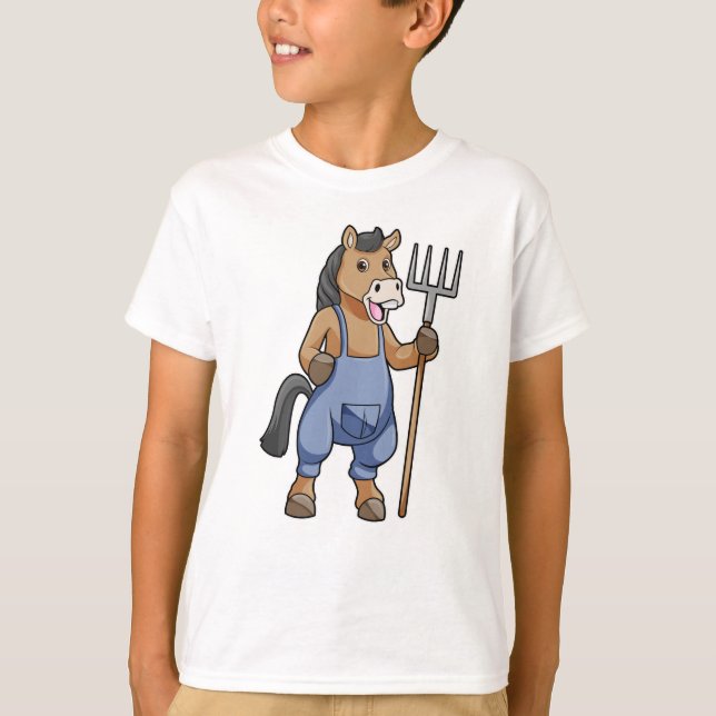 Horse as Farmer med Rake T Shirt (Framsida)