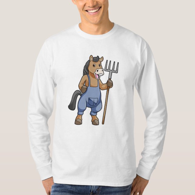 Horse as Farmer med Rake T Shirt (Framsida)