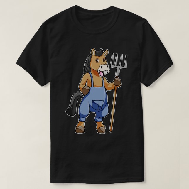 Horse as Farmer med Rake T Shirt (Design framsida)