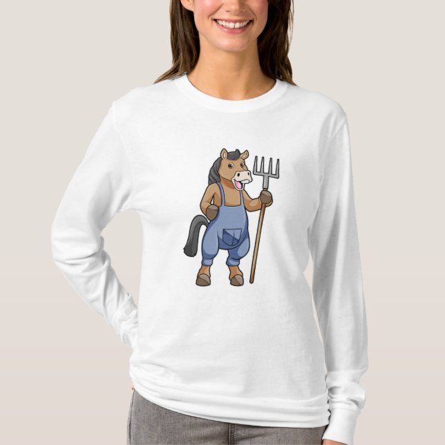 Horse as Farmer med Rake T Shirt (Framsida)