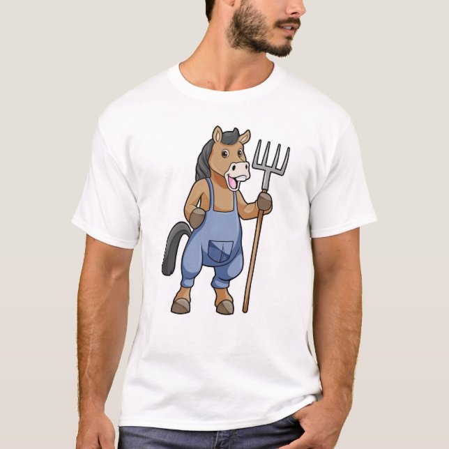 Horse as Farmer med Rake T Shirt (Framsida)