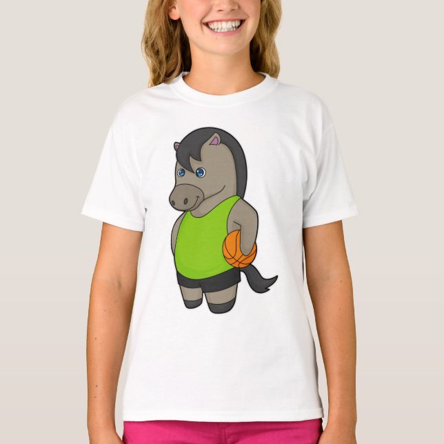 Horse Basketball Player Basketball T Shirt (Framsida)