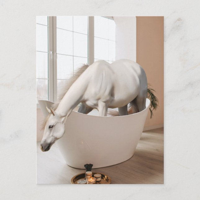 Horse Bathtub Bathroom art Postcard Vykort (Framsida)