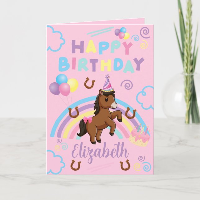 Horse Birthday Card in Pink Kort (Framsida)