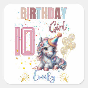Horse Birthday Girl Equestrian Party Design Fyrkantigt Klistermärke