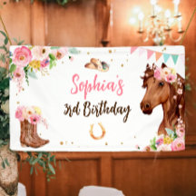 Horse Birthday Girl Rosa Blommigt Party