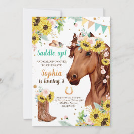Horse Birthday Inbjudan Girl Cowgirl SunblommPony