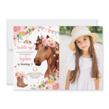 Horse Birthday Inbjudan Girl Rosa Blommigt 