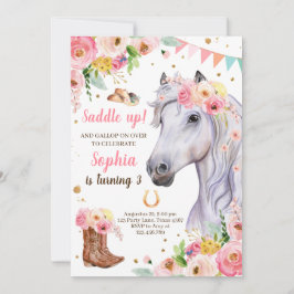 Horse Birthday Inbjudan Girl Rosa Blommigt 