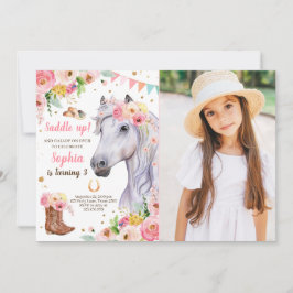 Horse Birthday Inbjudan Girl Rosa Blommigt 