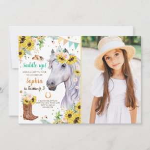 Horse Birthday Inbjudan Girl Sunblommor Pony