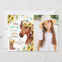 Horse Birthday Inbjudan Girl Sunblommor Pony