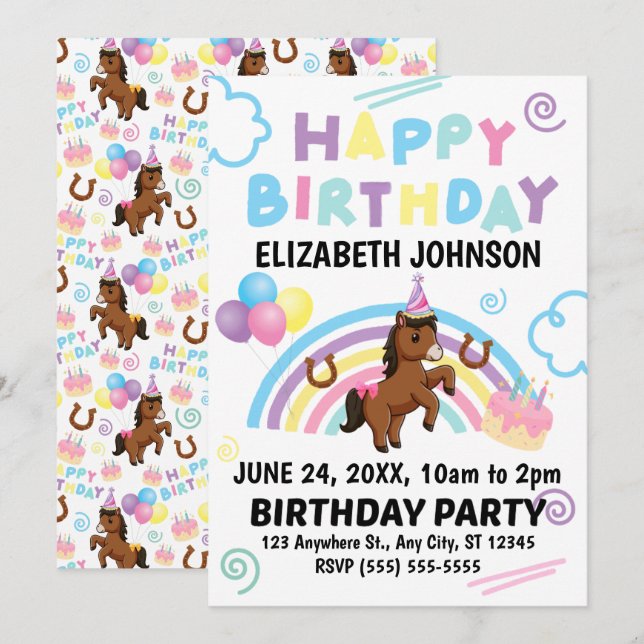 Horse Birthday Invitation Inbjudningar (Fram/baksida)